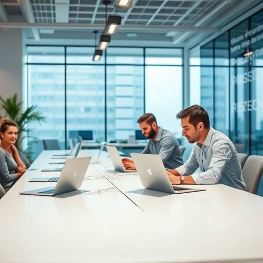 Un team di persone che lavorano su computer portatili in un ufficio moderno, simboleggiando la trasformazione digitale.